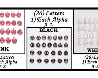 Alphabet Charms Black Enamel Letters Pink Enamel Letters White Enamel Letters 26 Alphabet Letter Necklaces DIY Craft Project Bracelet Charms