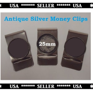 6 or 12 Antique Silver Blank Bezel Cup Money Clips Stainless Steel Money Clip DIY Craft Men&#39;s Gift FREE Epoxy Domes Included If Needed