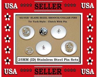 25mm Blank Bezel Brooch Pins Stainless Steel Brooch Blank Brooch Pin Base Bezel Tray Jewelry Findings Bezel Tie Tack Lapel Collar Pin
