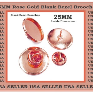 Bezel Trays 25mm Blank Rose Gold Round Blank Brooch Pin Base Tray Jewelry Findings DIY Crafts Bezel Tie Tack Back Lapel Pin Rose Gold Lapels