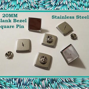 20mm Square Blank Brooch Pin Tray 20mm Bezel Tie Tack Lapel Pin OR 20MM Square Paper Punch Stainless Steel Blank Tray Pins