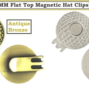 May include: Two 25MM flat top magnetic hat clips. One is antique bronze and the other is antique silver. Both have a golf ball design.