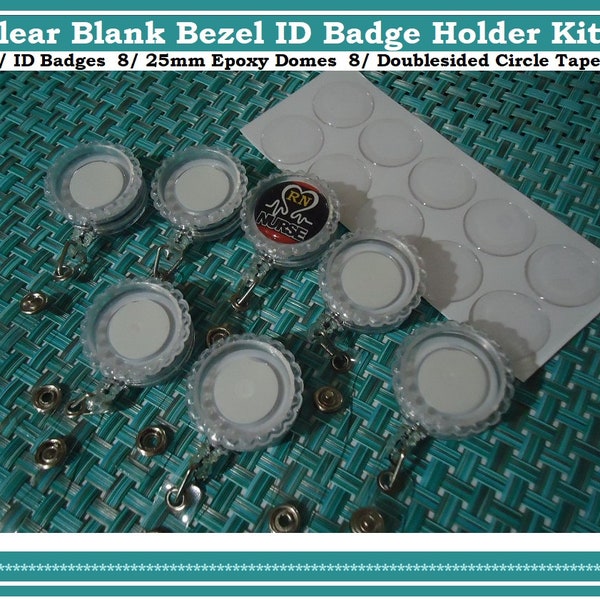 ID Badge Reel Kit 8) Clear or Black Retractable Badge Reel Kits Include 8) Epoxy Domes 8) Adhesive Circle Tape (attach Image to bottle cap)