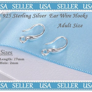 925 Sterling Silver Ear Wire Hooks Adult Size Serling Silver Ear Wires 19mm Dainty & Perfect Size 925 Stamped Inside Light Weight Ear Wires