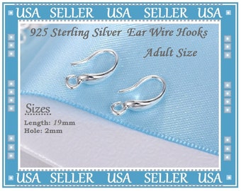 925 Sterling Silver Ear Wire Hooks Adult Size Serling Silver Ear Wires 19mm Dainty & Perfect Size 925 Stamped Inside Light Weight Ear Wires