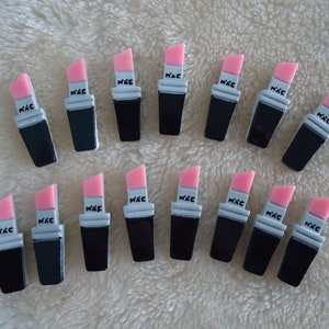Lipstick Resin Flat Backs (10) Cell Phone Embellishments Flatbacks DIY Craft Project Scrapbooking Girl Hair Bow Hair Pin Lip Brush Lip Gloss