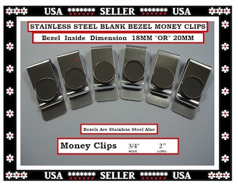 New 18mm OR 20MM Stainless Steel Antique Silver Blank Money Clips (6/12) Stainless Steel Blank Bezel Tray DIY Craft Mens Money Clip Cabochon