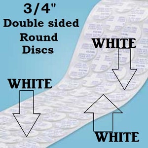 May include: A roll of 3/4 inch double-sided round white adhesive discs. The discs are arranged in rows and are ready to be peeled off and used.