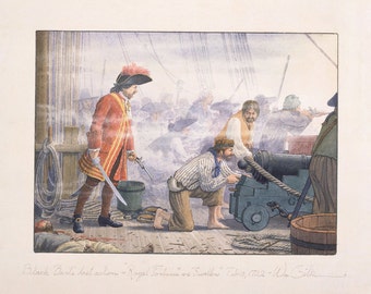 Captain Bartholomew, Black Bart, on deck, depicting his last action  Feb. 10, 1722