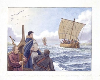 Granuaile o Grace O'Malley, reina pirata de Irlanda, en una persecución, ca. 1560.