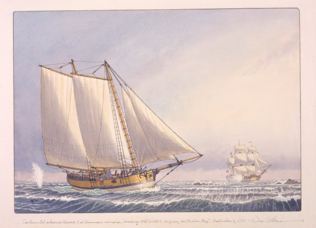 Continental Schooner HANNAH Evading HMS LIVELY, 1775. Etsy