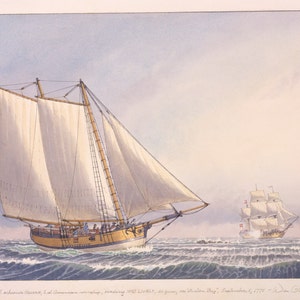 Continental schooner HANNAH evading HMS LIVELY, 1775.