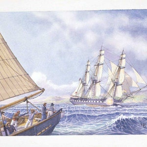 USS CONSTITUTION making her last capture, an American slaving schooner, off the Angolan coast, November 3, 1853
