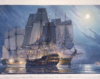 BonHomme Richard and HMS Serapis raked by Alliance - 10 pm Sept. 23, 1779.