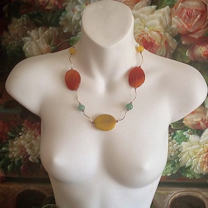 Boho Orange and Yellow gem Agate and Carnelian necklace, tiny Aventurine, and gold twisted bar spacers accented spiritual any occasion gift