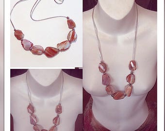 Statement Agate chunky necklace, rough stripe Agate beads, adjustable cord, June birthstone necklace, Gemini gift, necklace for man or woman