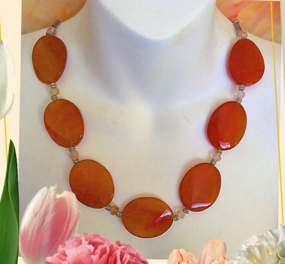 Collier Perles En Cornaline Orange/beige - Longueur 46cm - Marque Miss Paris - Neuf Avec étiquette