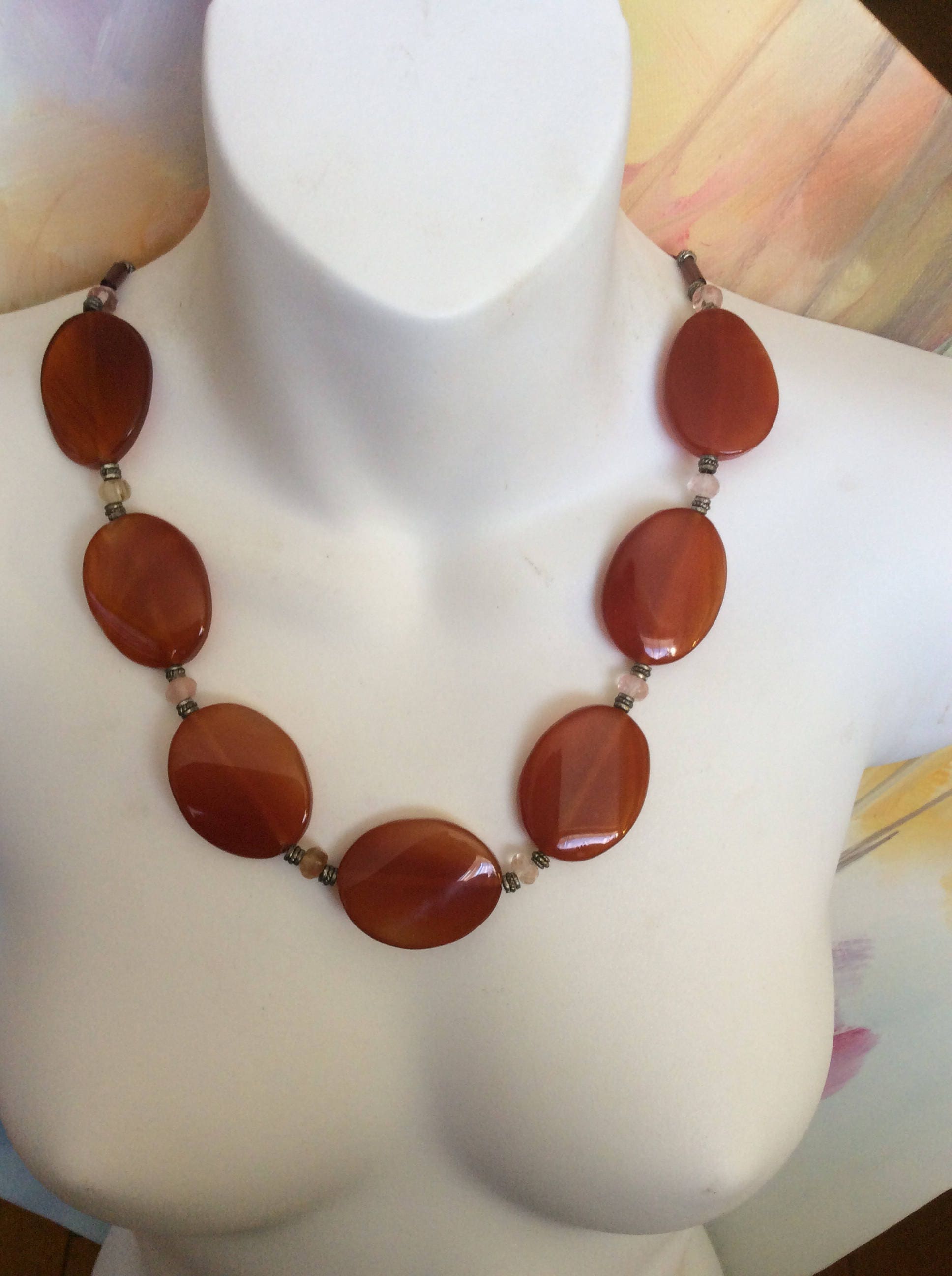 Collier Long En Perles De Cornaline Orange - 46 Cm - Miss Paris - Fait Main - Neuf Avec étiquettes