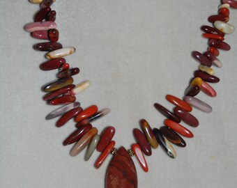 Gemstone Jasper colorful holistic necklace with pendant, free form beads and Gold plated chain