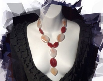 Pink/Red unique Y gemstone beaded Agate and Jade big boho necklace, fashion lover lady mom sister girlfriend perfect gift for any occasion