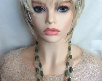 Green Jade double strand gemstone beaded necklace, accented Jade & Quartz beads, spiritual any occasion man/woman mom wife girlfriend gift