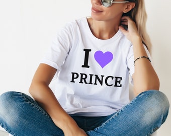 I LOVE Prince T Shirt with Purple Heart, 80s 90s 00s icon!  Unisex Short sleeve tee