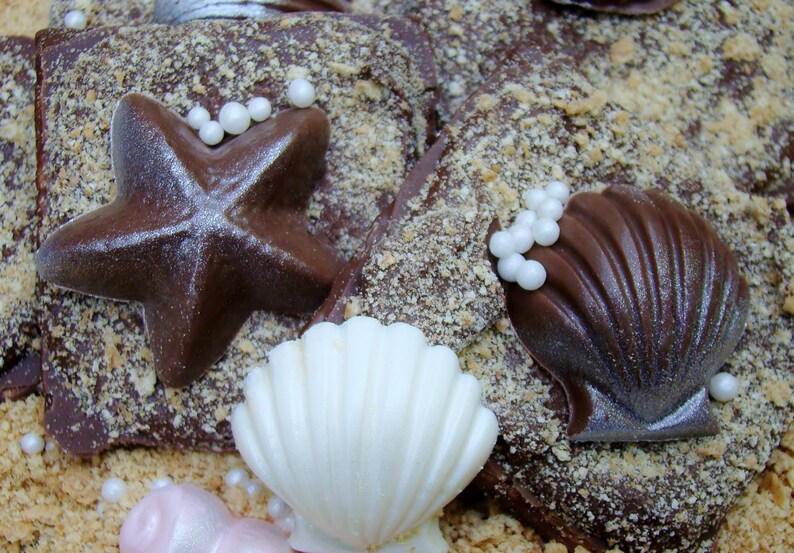Chocolate Graham Crackers Seashell Chocolates on sand Beach Wedding