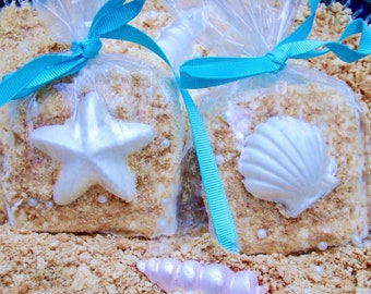 Chocolate Graham Crackers With Seashells on a "Sandy" Beach Wedding Favors Candy ~ Bridal Shower Party Favors  Luau Party Decorated Cookies