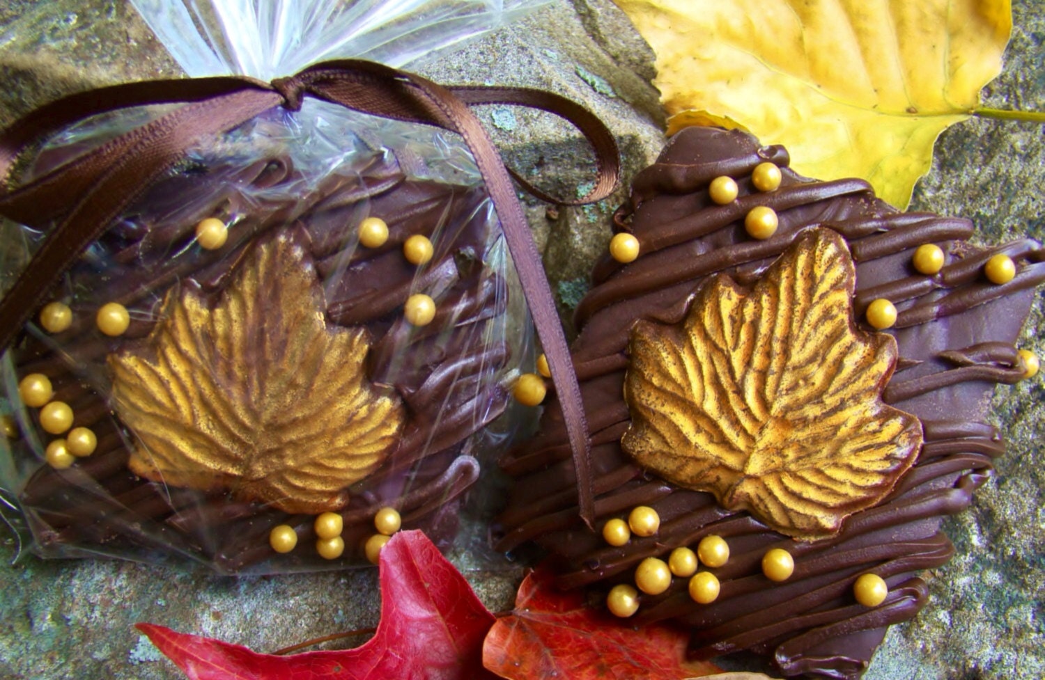 Fall Chocolate Graham Crackers GOLD Leaf ~ Thanksgiving Cookies ...