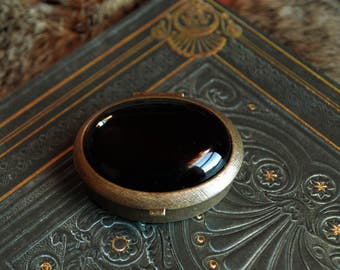 Black Magic-Refillable Natural Solid Perfume in Brass Compact with Genuine Onyx Gemstone