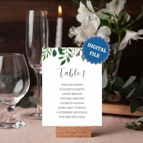 DIGITAL Eucalyptus Wedding Seating Plan Cards, Seating Chart, Table Setting, Seating Cards, Minimalist