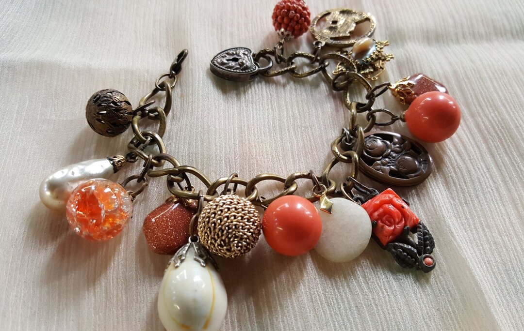Handmade Recycled Vintage Items Orange Charm Bracelet One of Etsy Italia