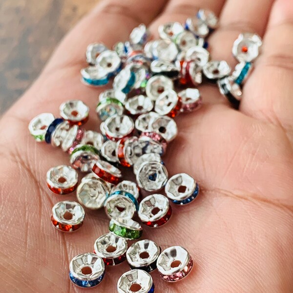 50 Round Rondelle Spacer Beads Crystal Rhinestone 6mm for Jewelry Craft Charm Making MIXED LOT