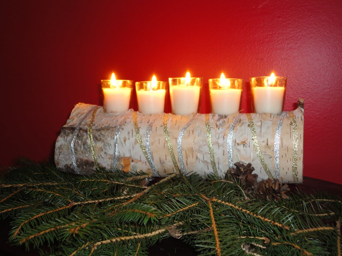 YULE LOGWhite birch log a rustic candle holder with style Etsy