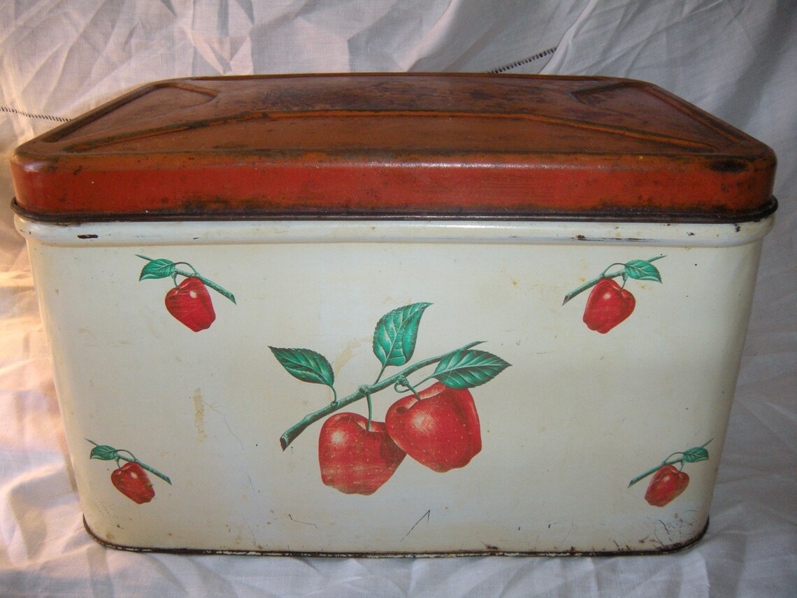 Vintage Kitchen 1940s Bread Box and Canister 3 Piece Apple Set Etsy