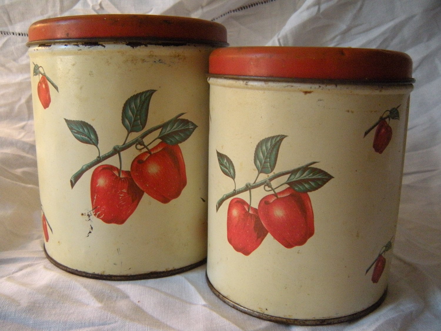 Vintage Kitchen 1940s Bread Box and Canister 3 Piece Apple Set Etsy