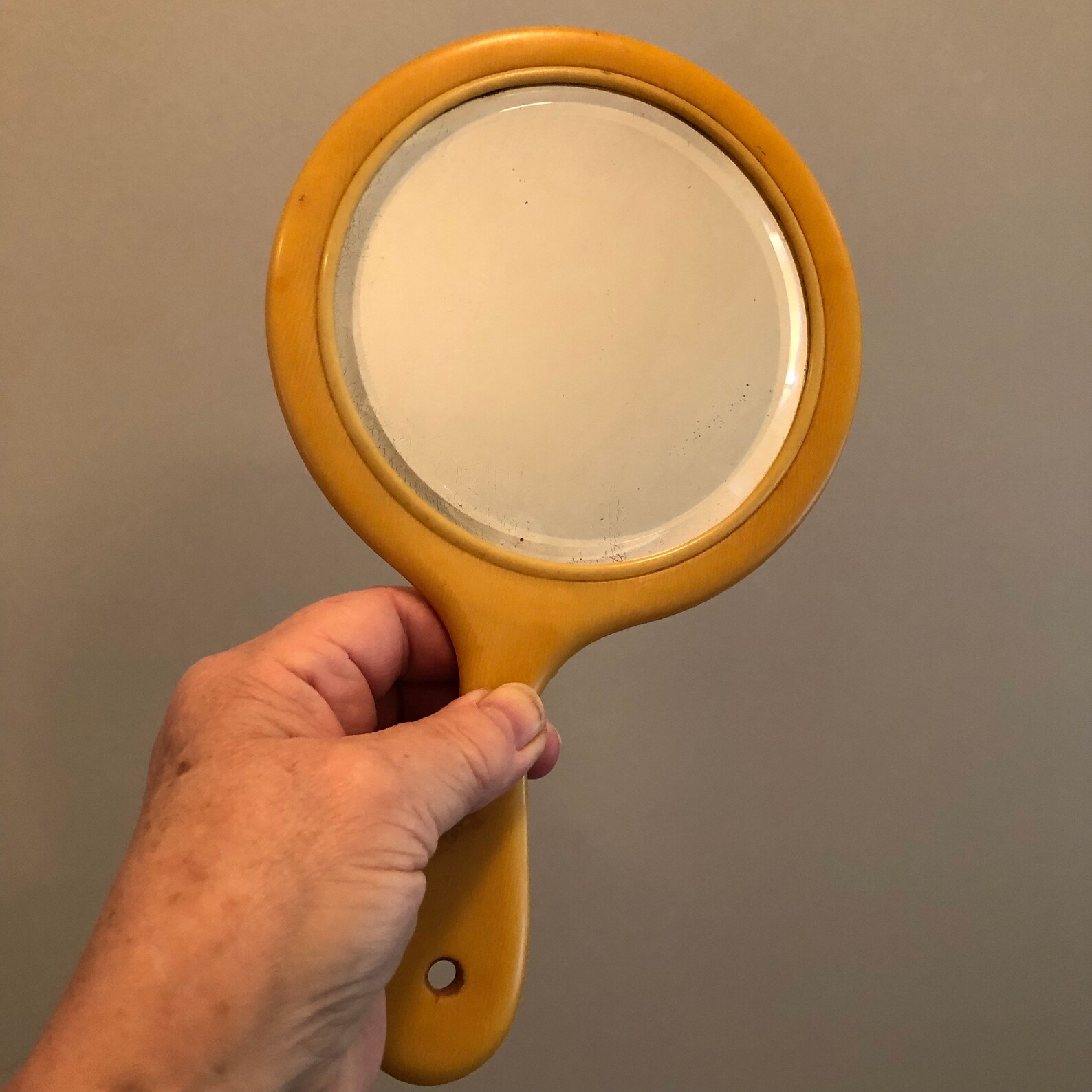 1930s Bakelite/Celluloid Hand Held Mirror Beveled Round Etsy