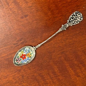 Vintage Czechoslovakian Enameled Decorative Floral Miniature Spoon, 1970’s