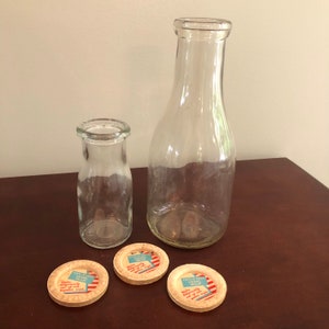 Vintage Collectible Milk Bottles, Small and Large, with Caps
