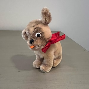 Vintage Steiff Dog with Red Bow and Ear Button