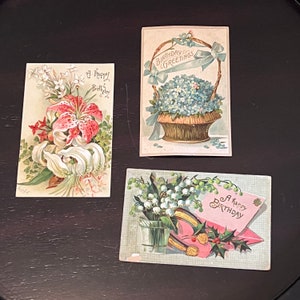 3 cartes postales d'anniversaire anciennes, début des années 1900