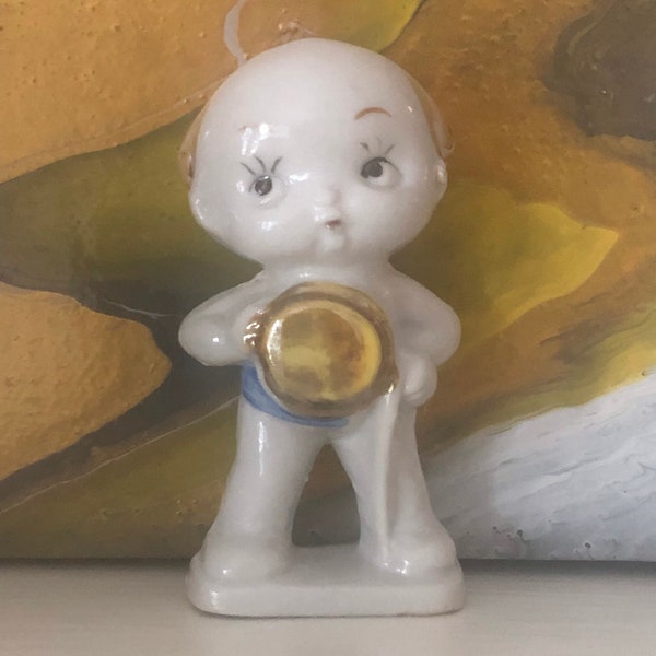 Porcelain Kewpie Doll Holding Hat, Japan, Vintage/Antique, Rare