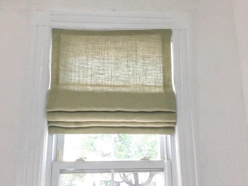 Burlap Flat Roman Shade Green Burlap Roman Shade Rustic Etsy