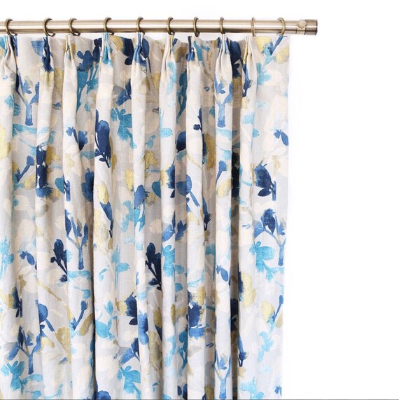 Pair Of Waverly Leaf Storm Fabric Pleated Drapes Custom Etsy