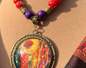 Angel pendant, Angel necklace, Gustav Klimt inspired, beads, boho, gift for her, FREE SHIPPING