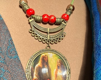 Mary Magdalene and Jesus pendant, Christ and Magdalene necklace, the lost Bride, Easter Morning, beads, gift for her, FREE SHIPPING