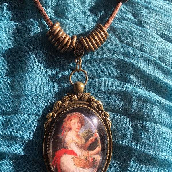 Pendentif miniature d'art du XVIIIe siècle, mode versaillais, art de personnages, bijoux fantaisie, cadeau pour elle, cadeau pour maman, livraison gratuite