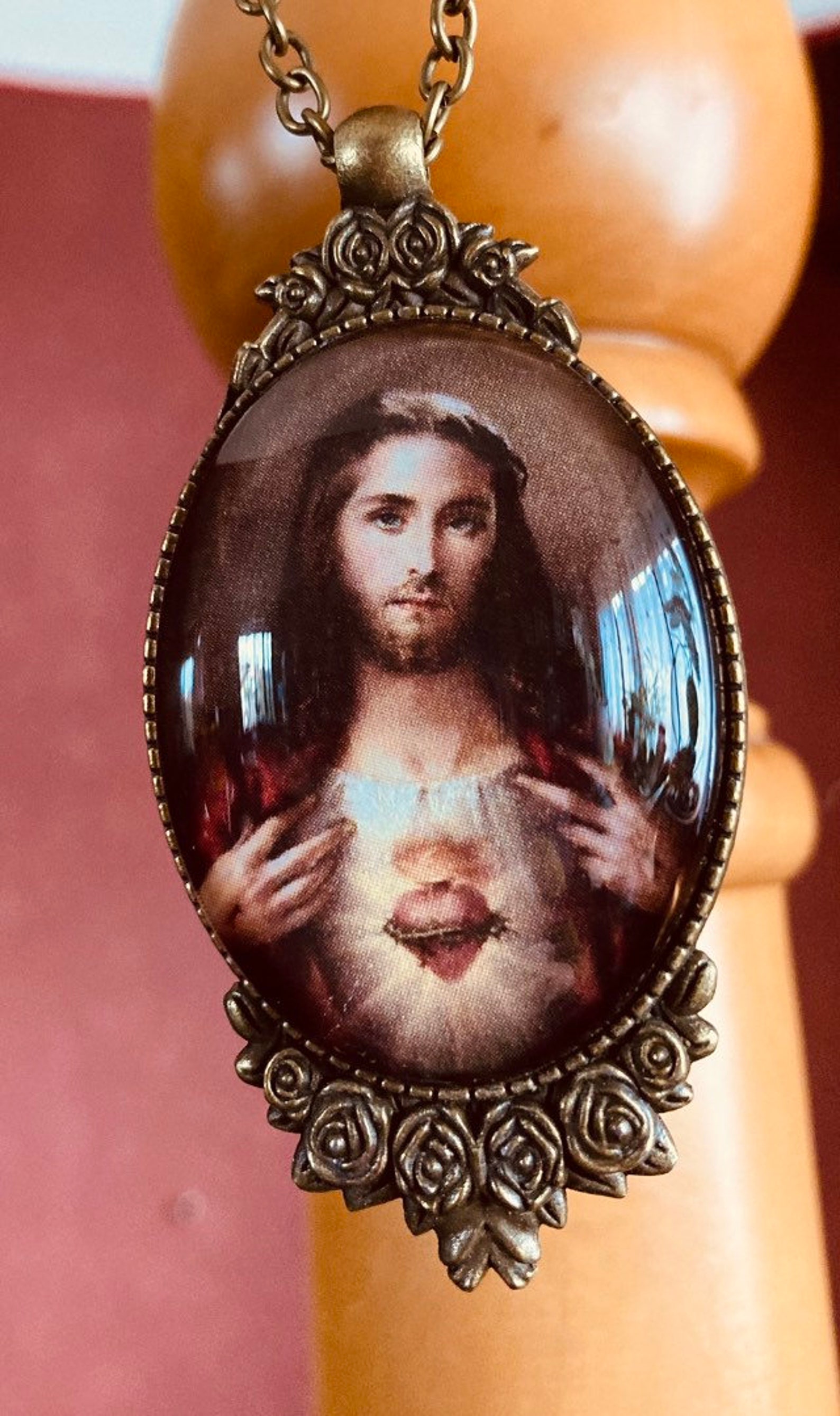 Jesus Christ Sacred Heart Pendant Jesus Necklace Gift Etsy