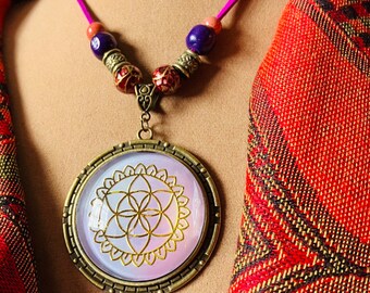 Flower of Life pendant, Yoga, beads, boho, gift for her, FREE SHIPPING