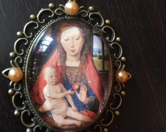 Virgin Mary and Jesus Pendant, Memling, Mary and Jesus, Mother and child necklace, Mother of God, gift for her, gift for mom,  FREE SHIPPING